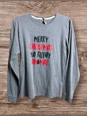 🎈3/$20 Merry Christmas ya filthy animal grey long sleeve t-shirt. XL